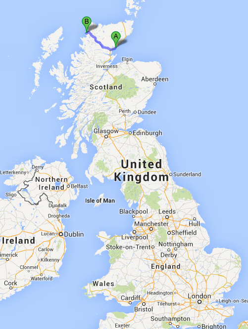 My Dad's two congregations in Brora (A) and Scourie (B).